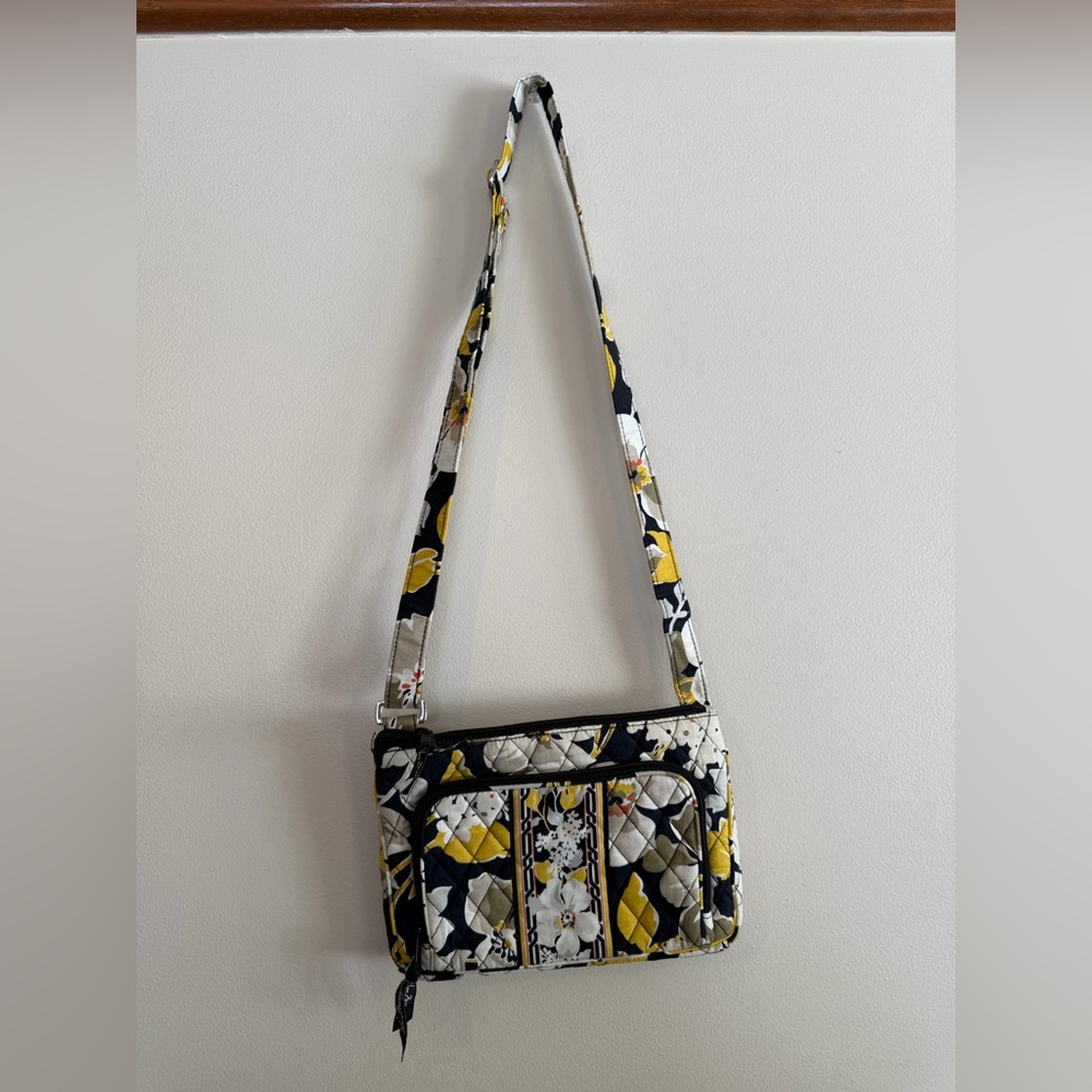 Vera Bradley Floral Crossbody Bag - Yellow & Black, Adjustable Strap - Picture 13 of 16
